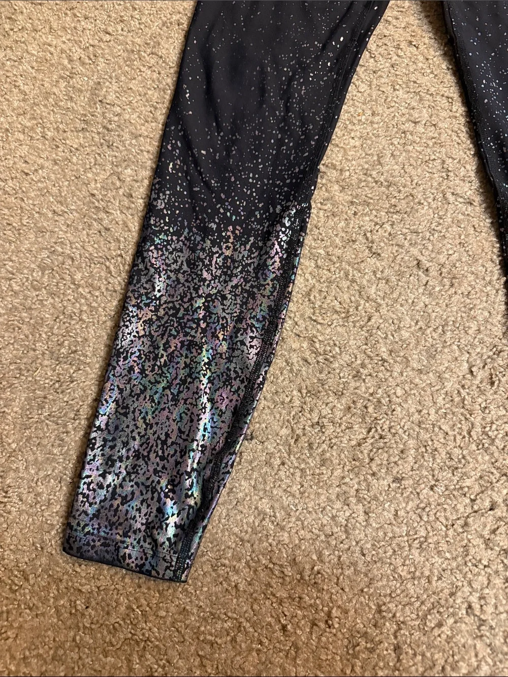 Beyond Yoga Black High-Waist Leggings and Bra Set with Iridescent Sequin Ombre